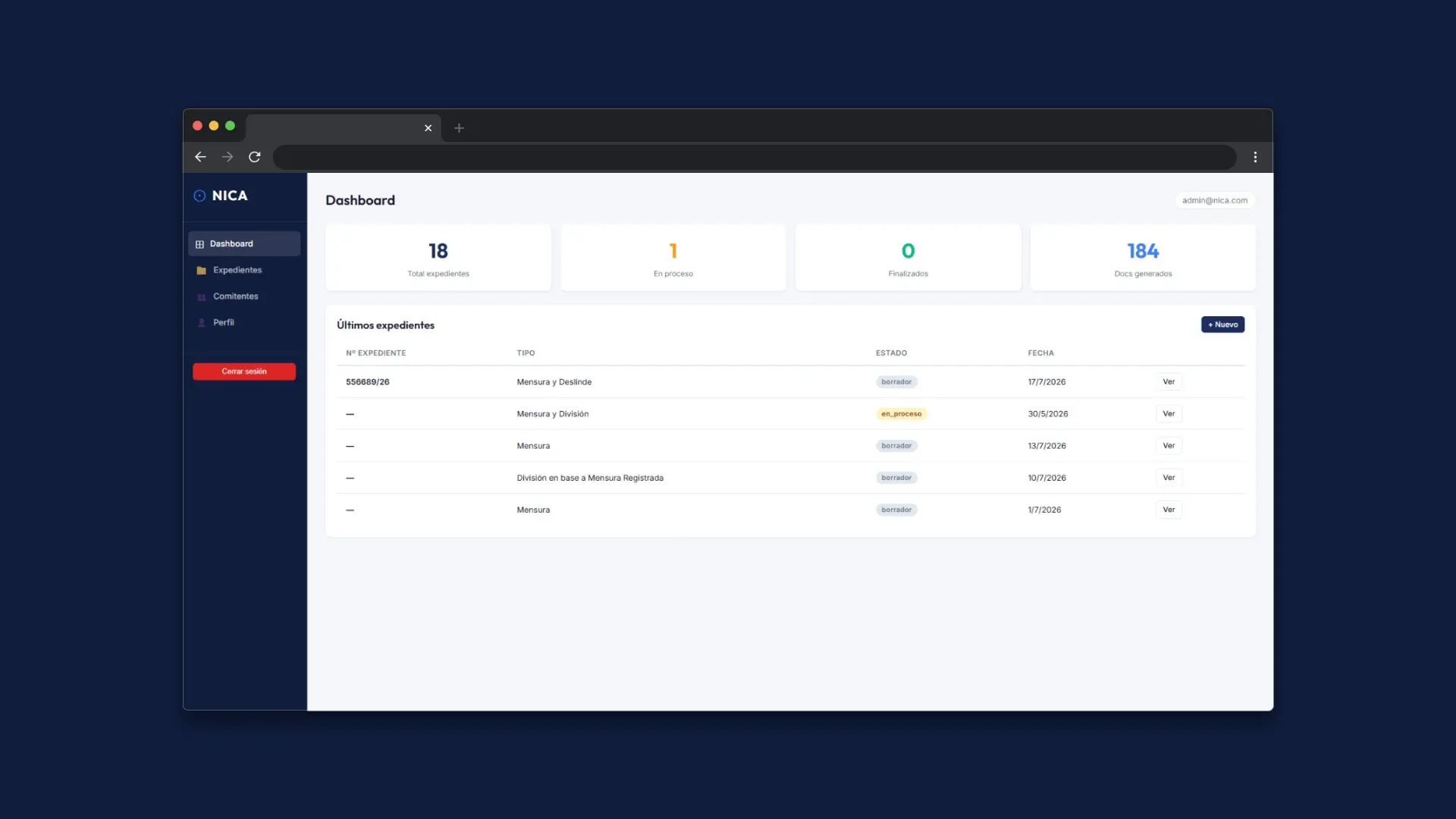 NICA Agrimensura - Case management platform for land surveying - Juan Cruz Martínez Portfolio | Full Stack Developer