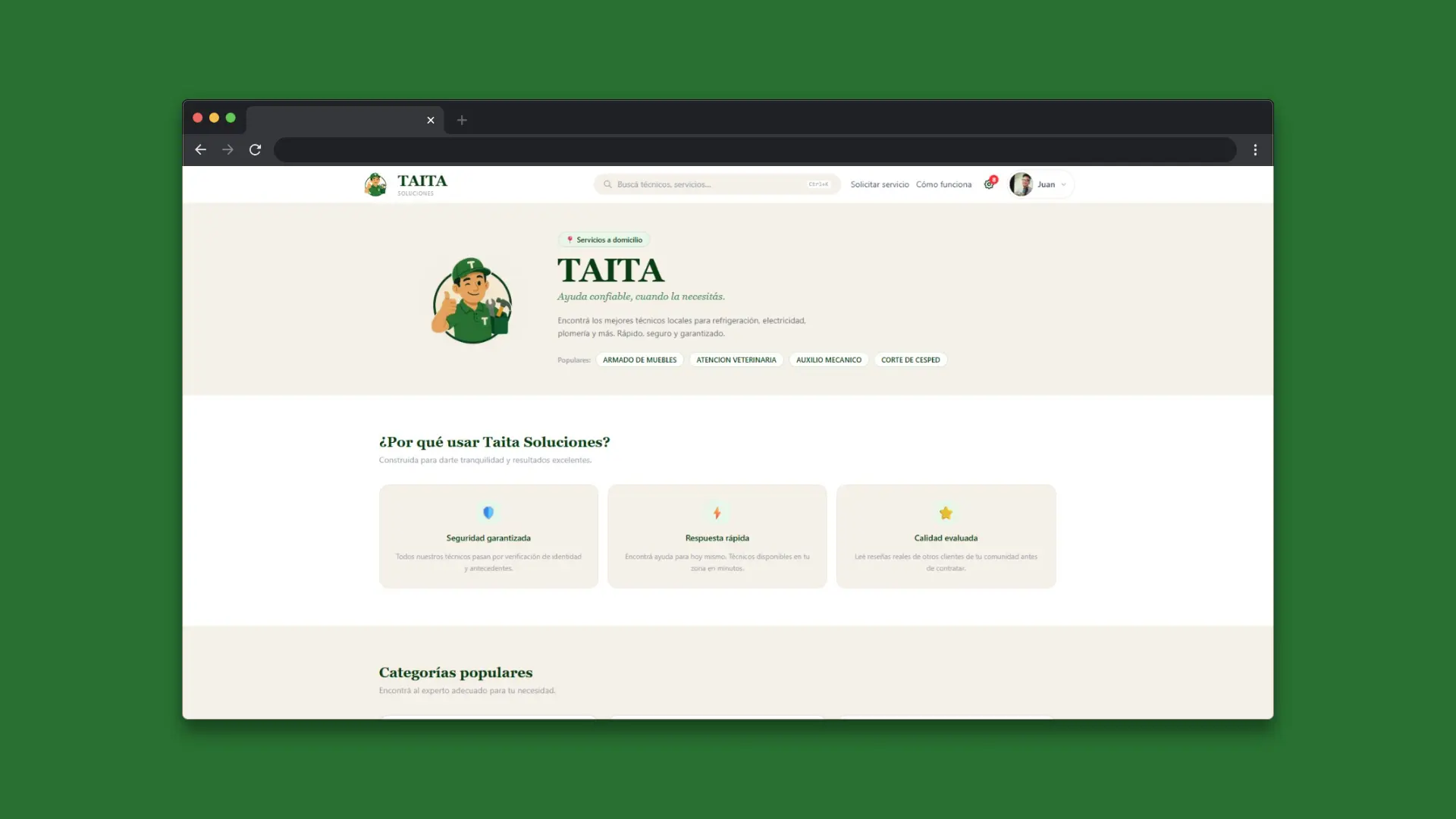 Taita Soluciones - Platform for booking home repair technicians - Juan Cruz Martínez Portfolio | Full Stack Developer
